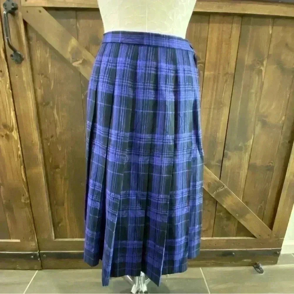 Pendleton Vintage 90s Black & Purple Pleated 100% Wool Skirt Women’s 8P Petite